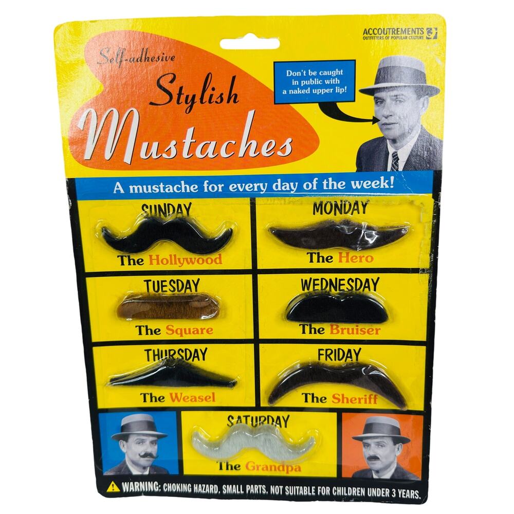 Accoutrements Self Adhesive 7 Stylish Mustaches Halloween Disguise Costume‎ NEW